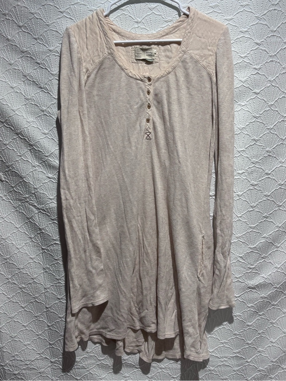 Anthropologie Saturday Sunday Oatmeal Waffle Knit Henley Tunic Dress L